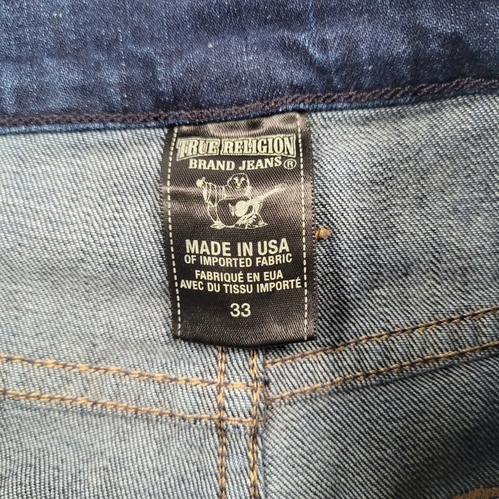 True Religion Mens Geno Slim Straight Jeans Dark Wash Denim Size 33 Made in USA